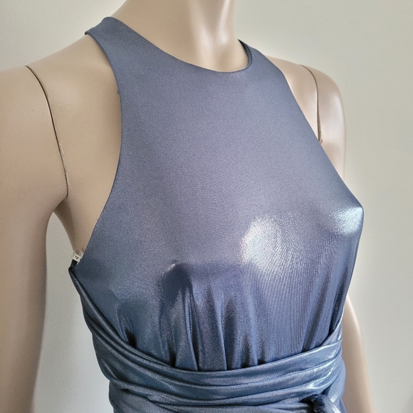 Halston Heritage | Sleeveless High-Neck Metallic Jersey Gown - Picture 10 of 16